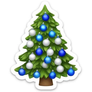 Christmas tree with white and blue bulbs and white and blue bows and lights sticker