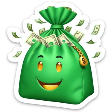 

3D emoji style, big bag of money, flying dollar bills, rich casino vibe, smooth lighting, high detail, clean edges, transparent background



 sticker