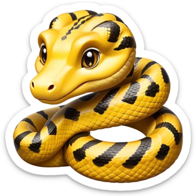 cinematic-cute-anaconda-portrait-emoji,-head-tilted-playfully-and-inquisitively,-with-a-sleek,-shimmering-body-adorned-with-detailed-scale-sriped patterns-and-round,-sparkling-eyes-full-of-wonder,-simplified-yet-irresistibly-adorable-features sticker