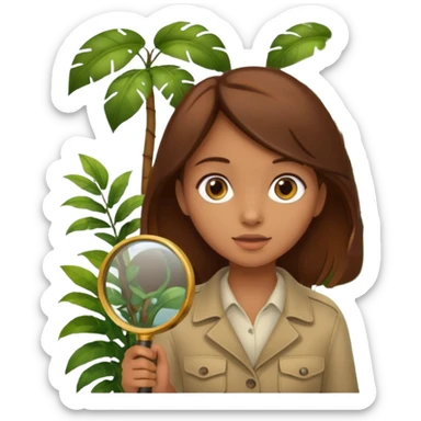 a girl with jungle and magnifying glass sticker