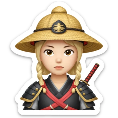 Samurai with straw hat, Warrior in samurai armor, female sticker