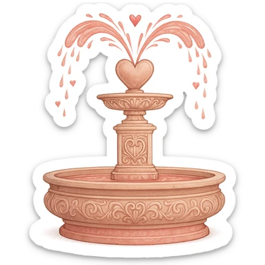love-themed fountain with heart-shaped water sticker