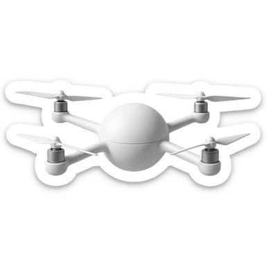 streamlined white drone with a spherical main body, arms and propellers connecting directly to the ball, no logo sticker