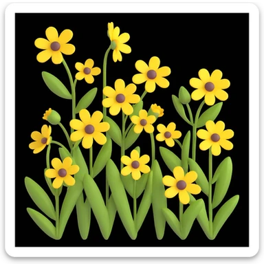 yellow wildflowers in 3D iOS style, volumetric, clean modern background, photo inspired sticker
