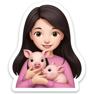 Ragazza bellissima capelli lunghi scuri con piccolo maialino sticker