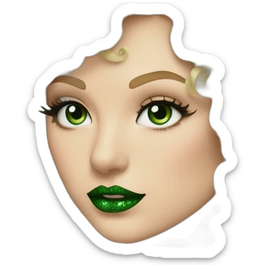 Taylor Swift with green eyeshadow and glitter green lips with curly blond hair sticker