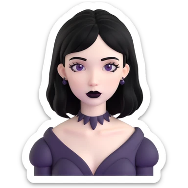 black goth with pale skin, black lipstick, black hair sticker