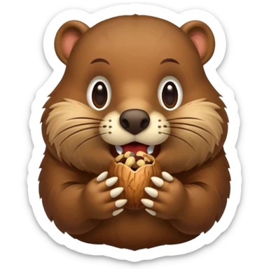 A beaver with nuts stuffed in his mouth sticker
