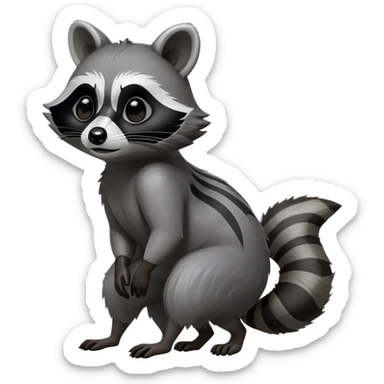 Cinematic-Raccoon-Realistic-Full-Body-Standingon all fours-Emoji – Tail flicking lazily, head tilted dramatically, thick grey fur with a signature black mask, sharp and alert ears, simplified yet realistic focused features, highly detailed, glowing with an almost sarcastic glow. sticker