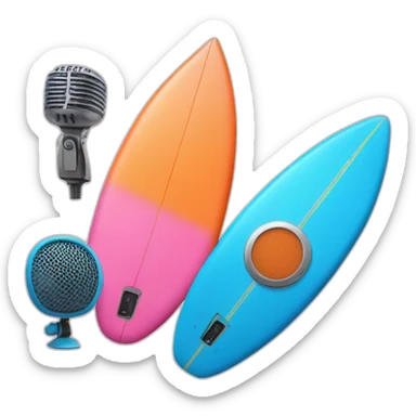 surf board Cartoon Blue and orange and a microphone Cartoon Blue and pink  sticker