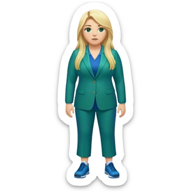 Full Body white plus size female basketball head coach with long blonde hair in a blue and green suit sticker