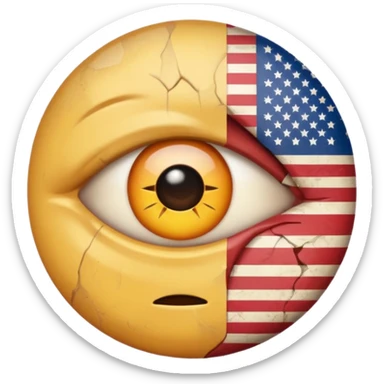 eye twitching emoji with a broken american flag in the background sticker