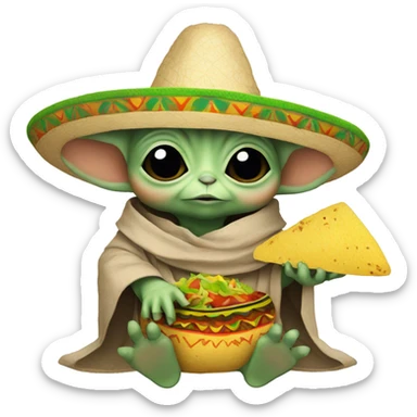 Baby yoda with a sombrero and taco sticker