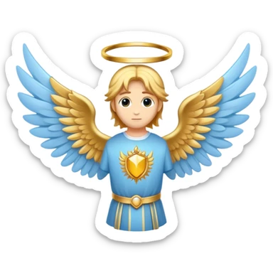 holy saint emblem with light blue wings and golden halo sticker
