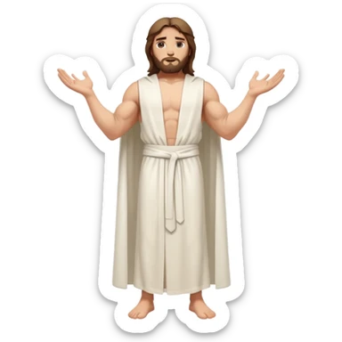 fullbody jesus christ jacked, sleeveless white robe and arms crossed sticker