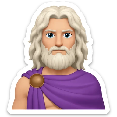 Zeus from Greek Mythology with long white blonde hair, purple outfit sticker