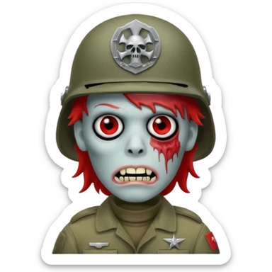 A red zombie with a military helmet sticker