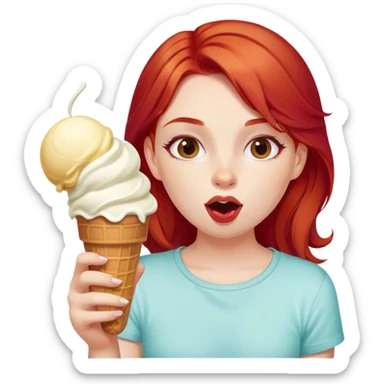 White girl with red hair eat ice cream  sticker