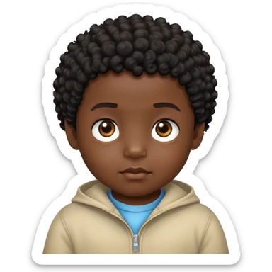 close up toddler boy face, African eyes, dark skin, black curly hair sticker