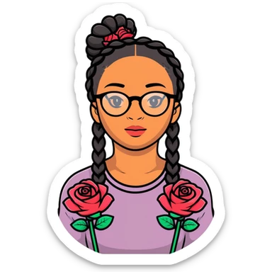 Black girl with braids and roses glasses sticker