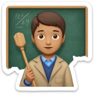 boy teaching with stick near board sticker