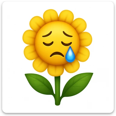Make the sad flower with a teardrop in the style of apple style emojis sticker