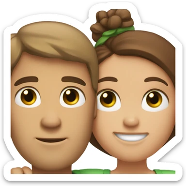 slightly tanned white guy with brown hair, green eyes and freckles hugging a tanned girl with brown hair and brown eyes sticker
