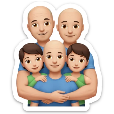 Happy Muscular Bald beard man hugging his beautiful brunette wife and 3 sons sticker