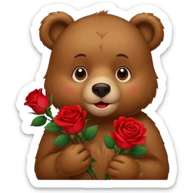 Cute bear with this emoji 🥹  holding roses with this emoji expression  sticker