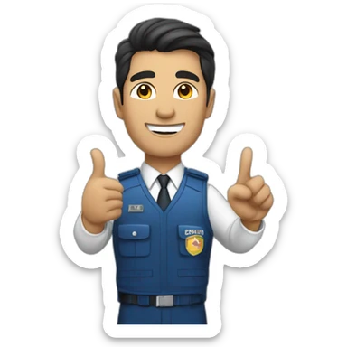 A PERUVIAN SECURITY AGENT, IN A BLUE VEST AND WHITE SHIRT. SAYING OK WITH THE HAND. sticker