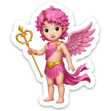 Cupid from Roman Deities with long pink wavy hair, pink sequin toga sticker