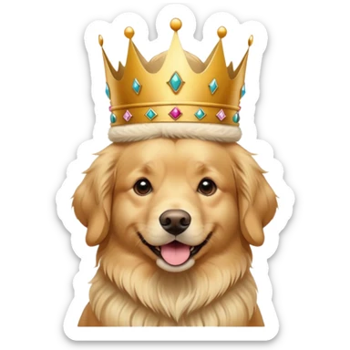 golden retriever wearing a crown sticker