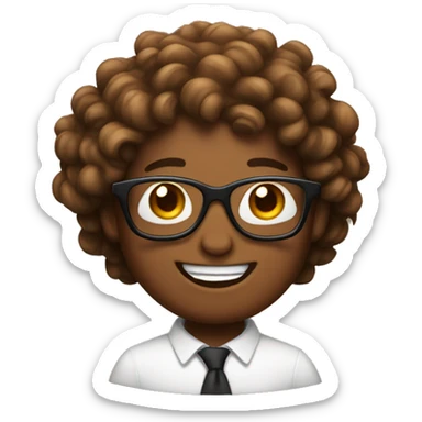 Smiling poop with glasses and curly brown hair sticker