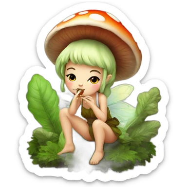 cute mushroom fairy smoking herbs sticker