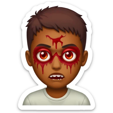 brown-skinned boy with red eyes, zombie face, emoji style for WhatsApp sticker