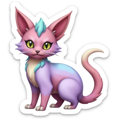 White pastel iridescent  edgy Noivern-Noibat-Purloin-Torracat-Lykoi-Caracal-cat-Fakemon-fusion-hybrid-creature sticker