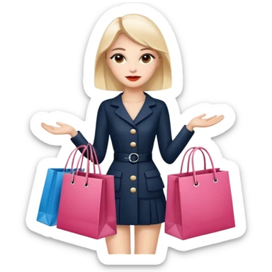 respectable girl holding shopping bags from Chanel and Dior, iOS 18 emoji style, simple and expressive, clean lines, no text sticker