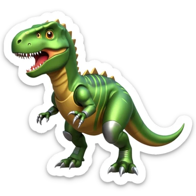 fierce rocket-propelled dinosaur, armored T-rex, rocket thrusters, intense eyes, dynamic action pose, 3D cartoon, mobile game icon style, clean background, no text, no watermark
 sticker