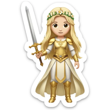 Lumine (from Genshin Impact) White and golden clothes, blonde, long-haired, with a flower in hair and with a sword (full body) sticker