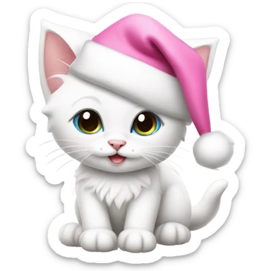Cute White kitten wearing pink Santa hat and pink Santa clothes sticker