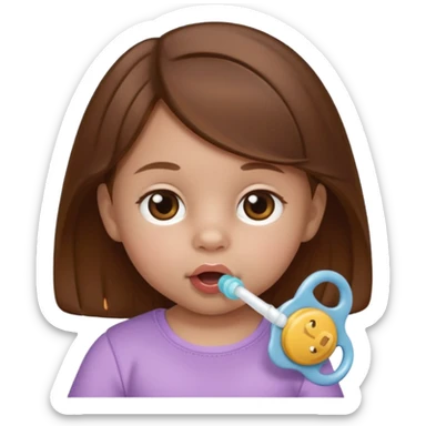 create a baby girl emoji from the 60. with brown hair and with pacifier sticker