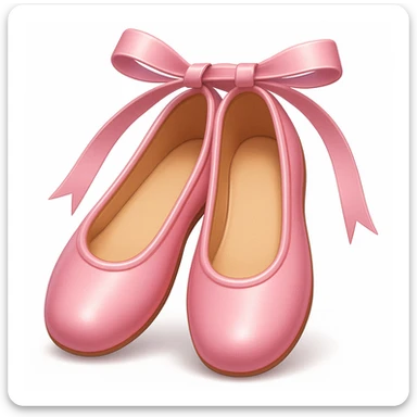 Create a ballerina shoes emoji in iOS emoji style, just like the reference image. Remove the bow at the top, keep the pink color, shiny and smooth look. Add a soft shadow. sticker
