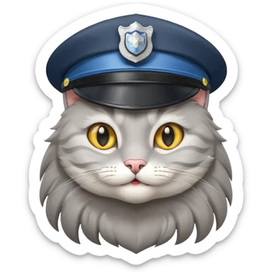 happy grey long hair cat police sticker