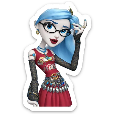 blue haired girl with jewelry sticker
