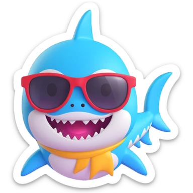 cute shark wearing sunglasses with cool attitude in 3D emoji style sticker