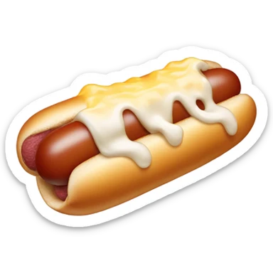 Hotdog with no bun covered in white melted cheese sticker