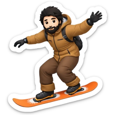 big round super harry guy snowbording down mountain haryyer more hair on his bcak and face make his hair black sticker