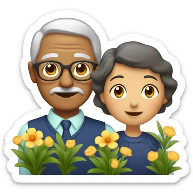 grandmother and grandfather with flower plants sticker