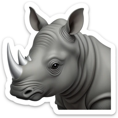 cinematic-noble--rhinoceros-portrait-emoji,slate-grey-hide--poised-and-regal,-with-a-massive,-powerful-build-and-a-thick, -deep-set-soulful-piercing-eyes,-simplified-yet-sharp-and-sophisticated-features,-highly-detailed,-large-black-eyes, zoomed out showing shoulders, large white horn  sticker