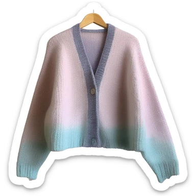 Pastel oversize wool open short cardigan, isolated sticker